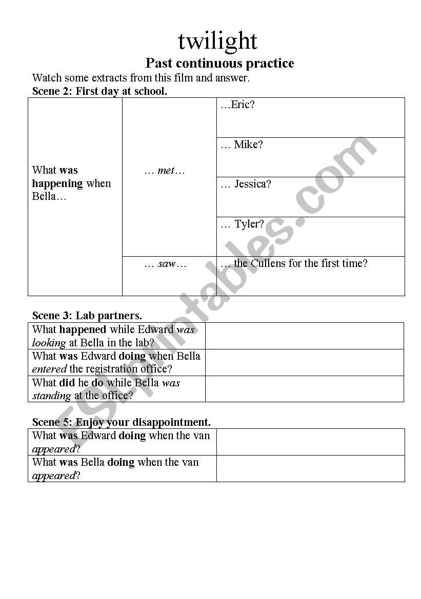 Twilight: past continuous practice