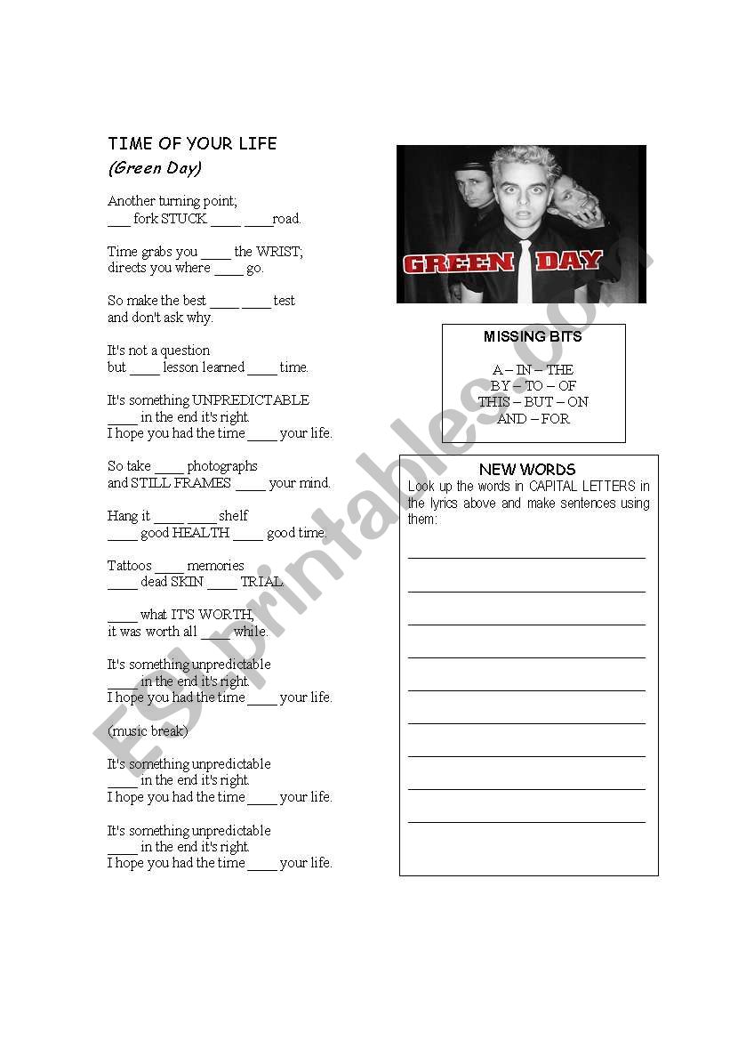 Time of Your Life worksheet