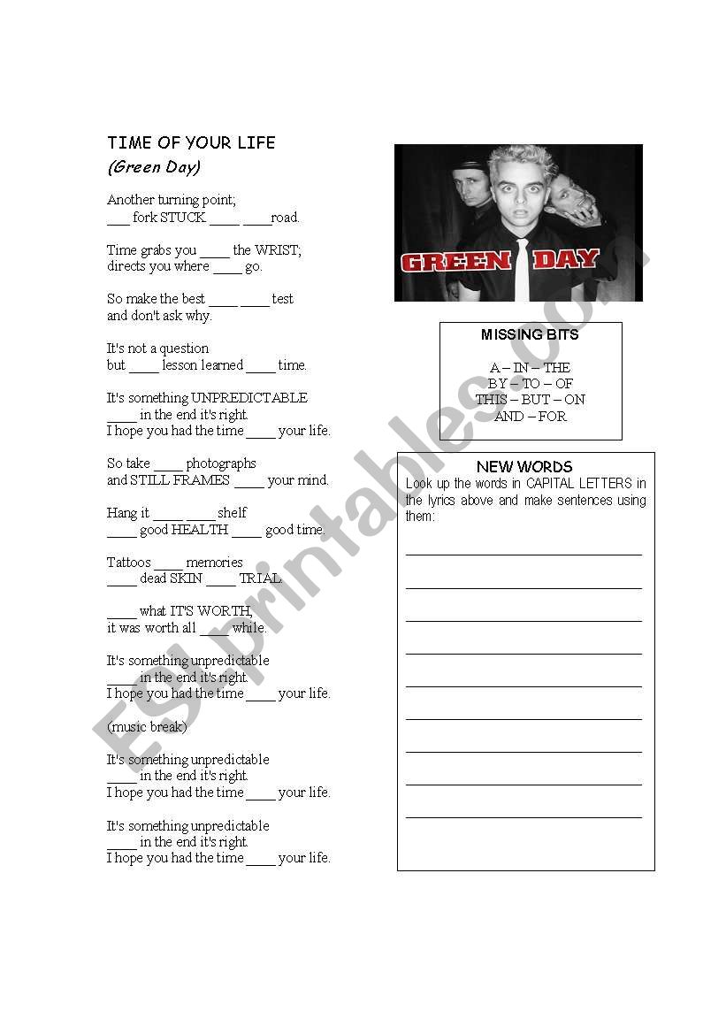 English Worksheets Time Of Your Life
