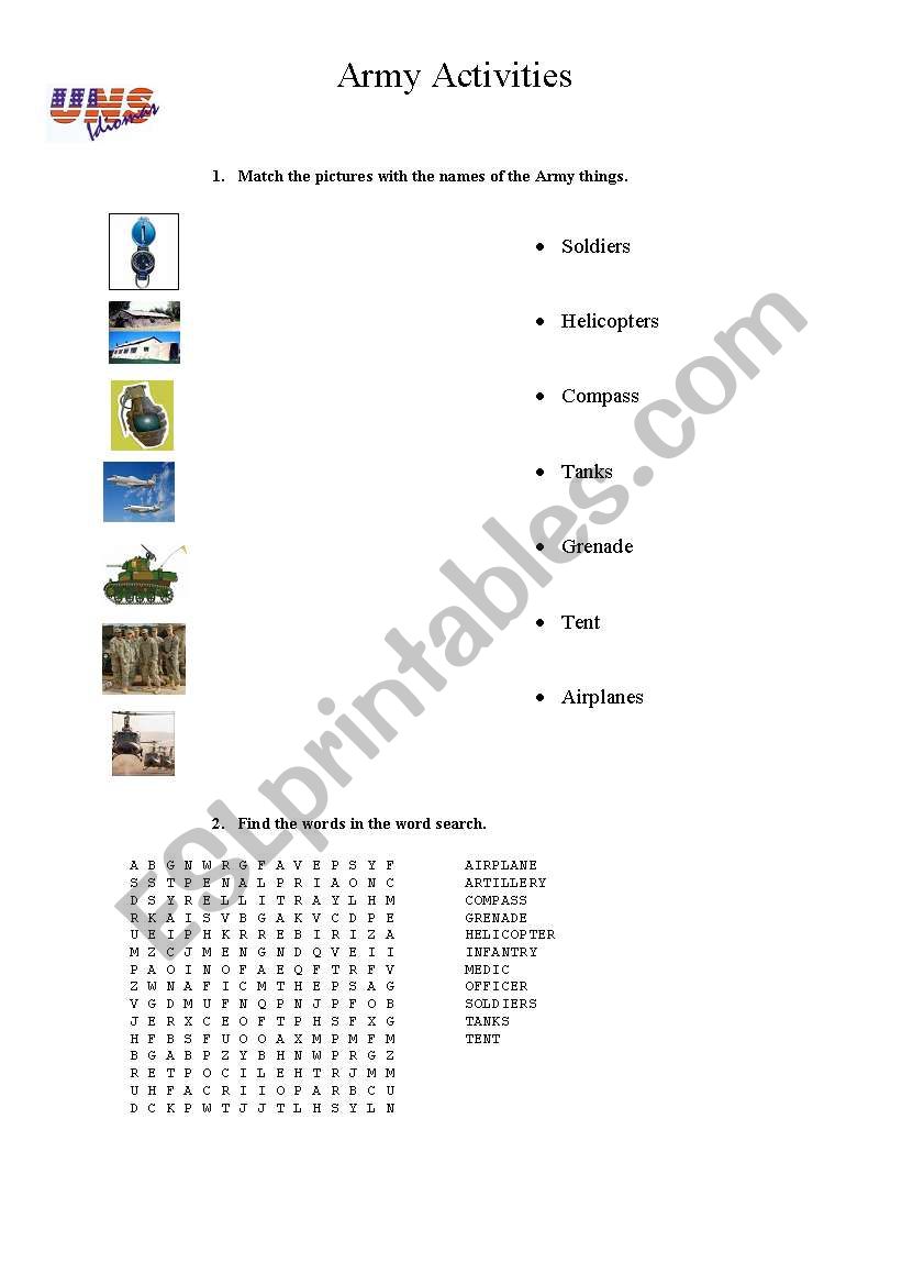 Army Activities worksheet