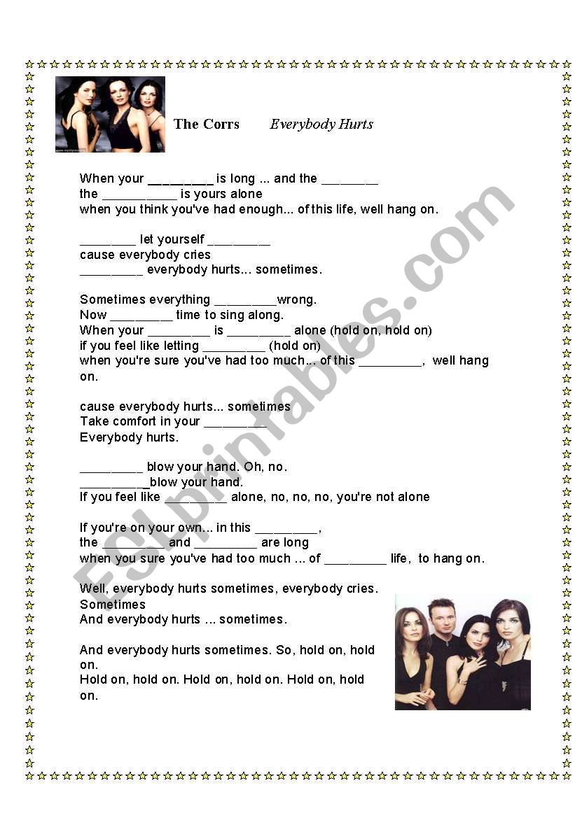 The Corrs - Everybody hurts worksheet