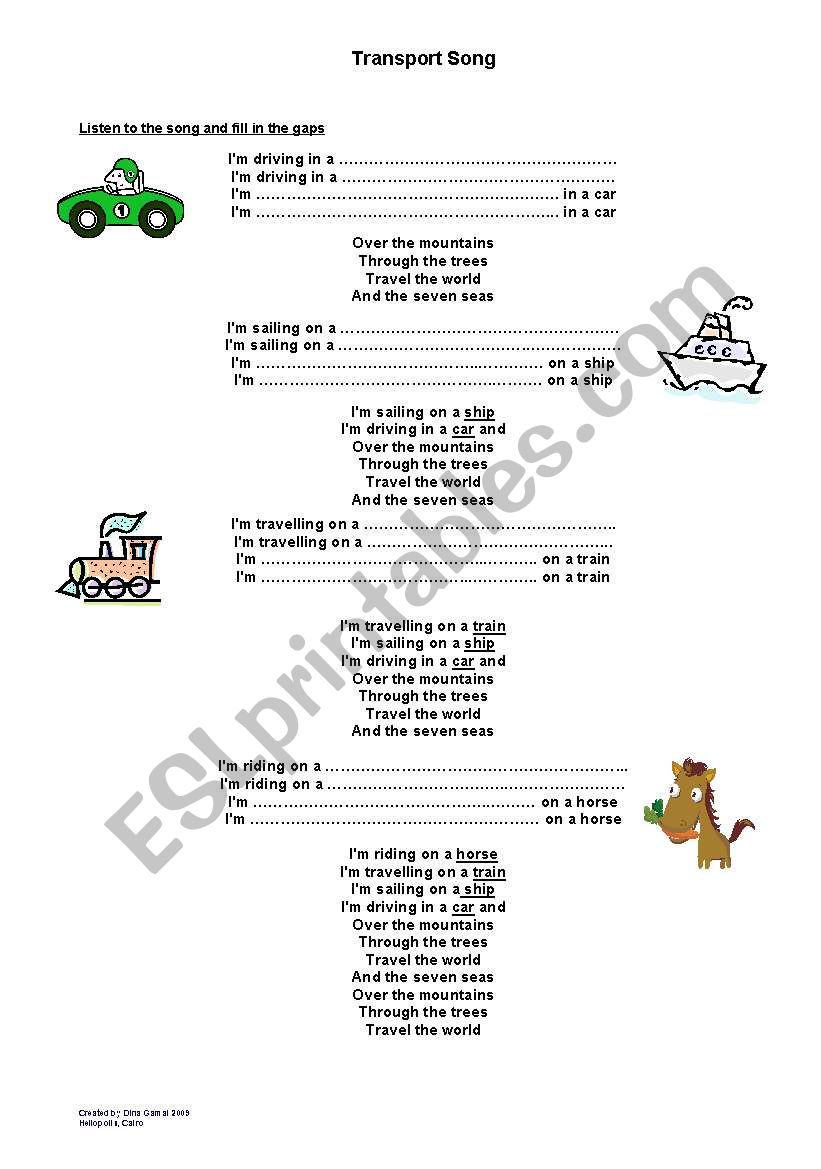 Transport Song worksheet