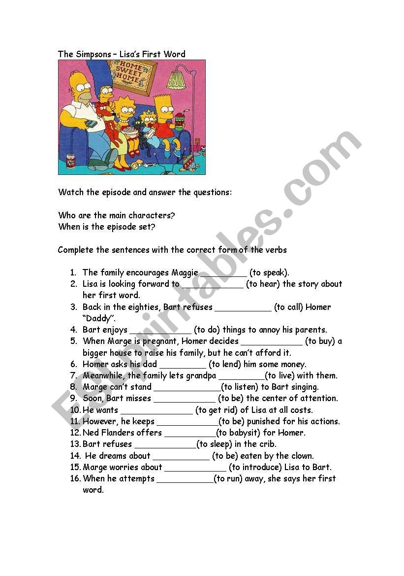 The Simpsons - Lisas First Word - Using Infinitives and Gerunds
