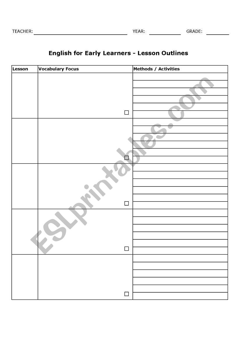 Lesson Outliner: 5-day worksheet