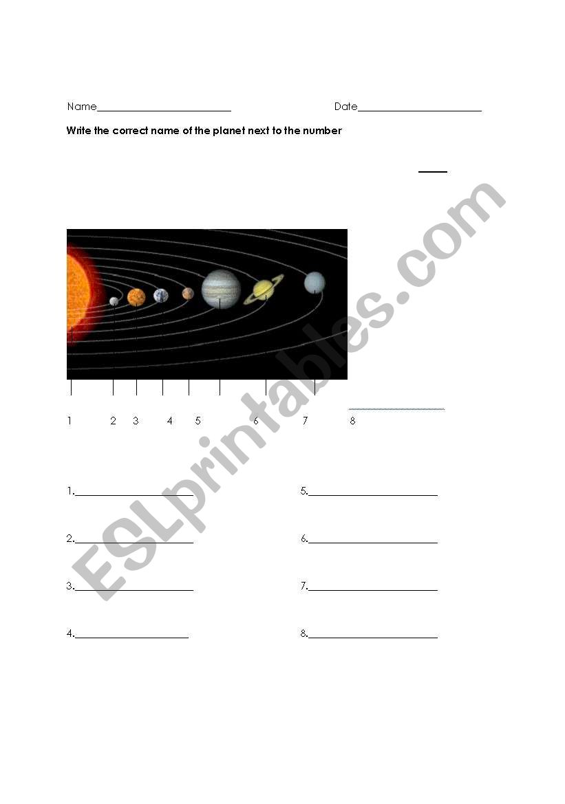 Solar System worksheet