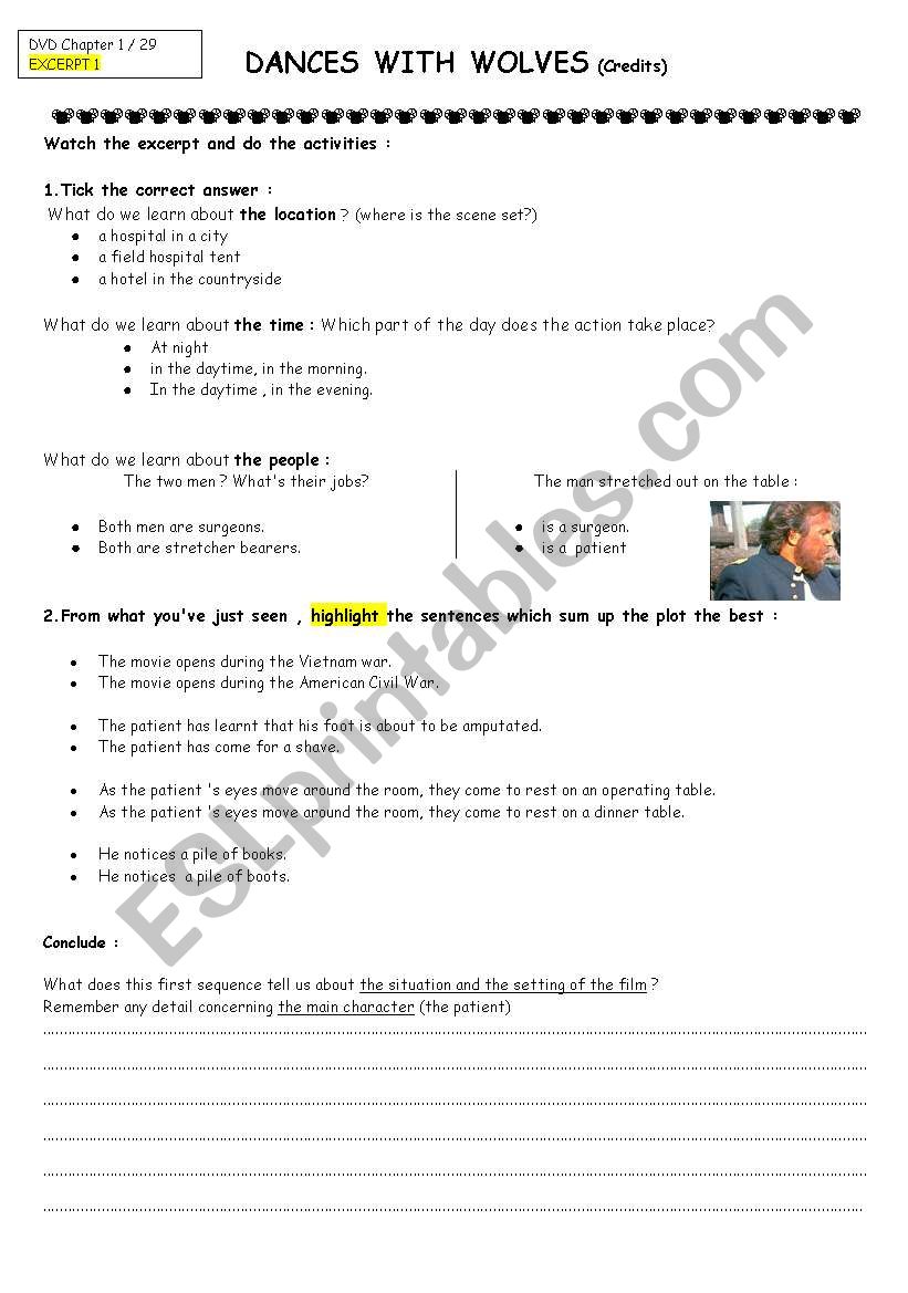dances with wolves / credits worksheet