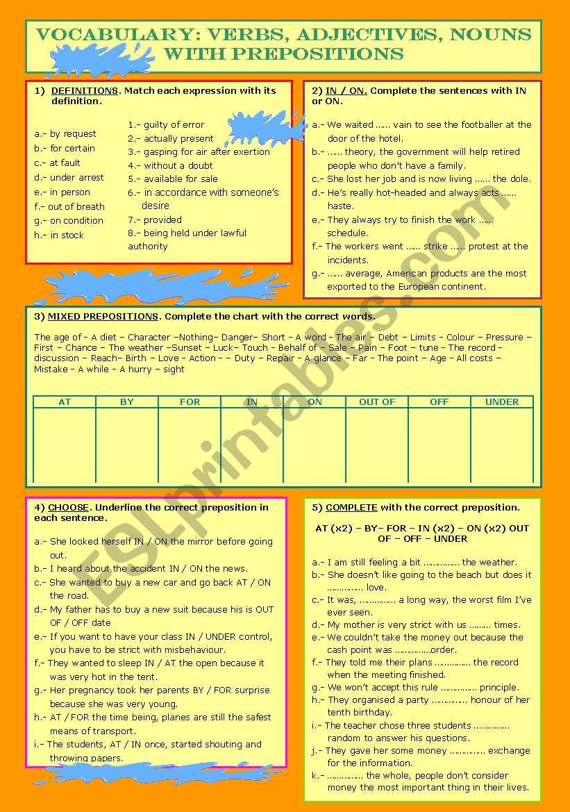 VOCABULARY: VERBS, ADJECTIVES, NOUNS WITH PREPOSITIONS