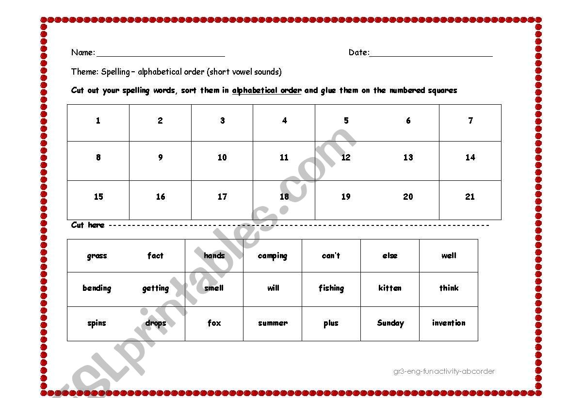 ABC order worksheet