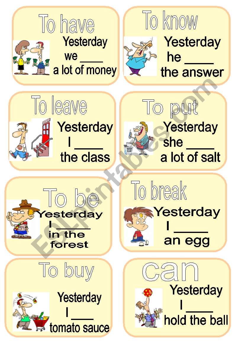 irregular verbs cards- fill gaps 1/2