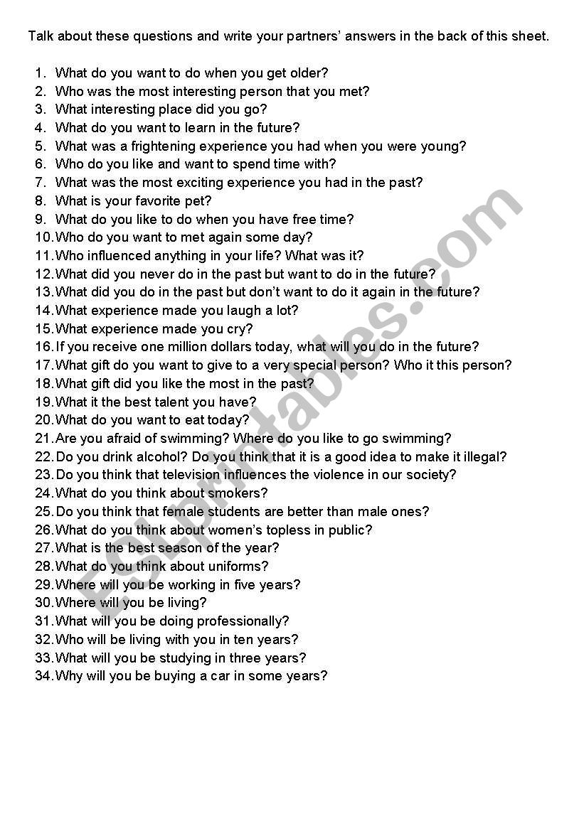 Interviewing friends worksheet