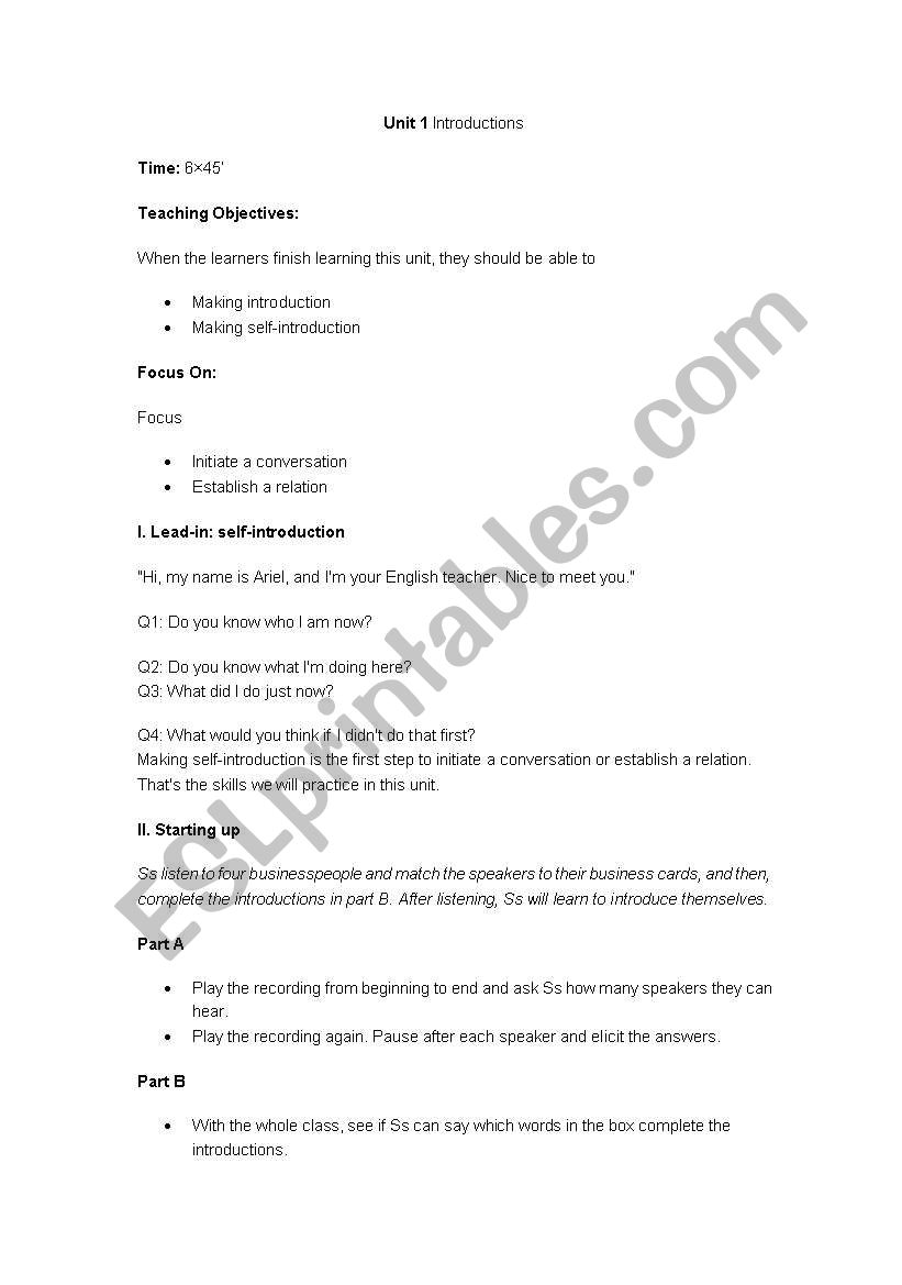 Introductions worksheet