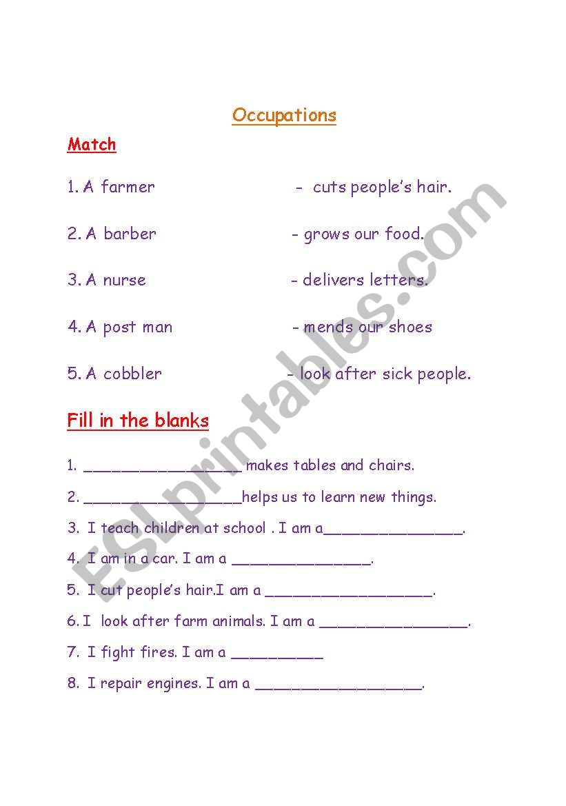 occupation worksheet