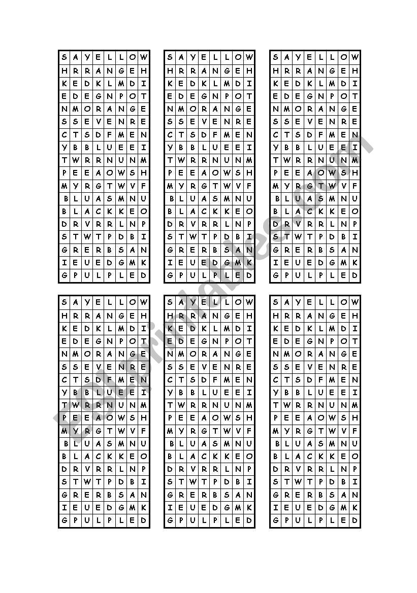 Find the colours worksheet