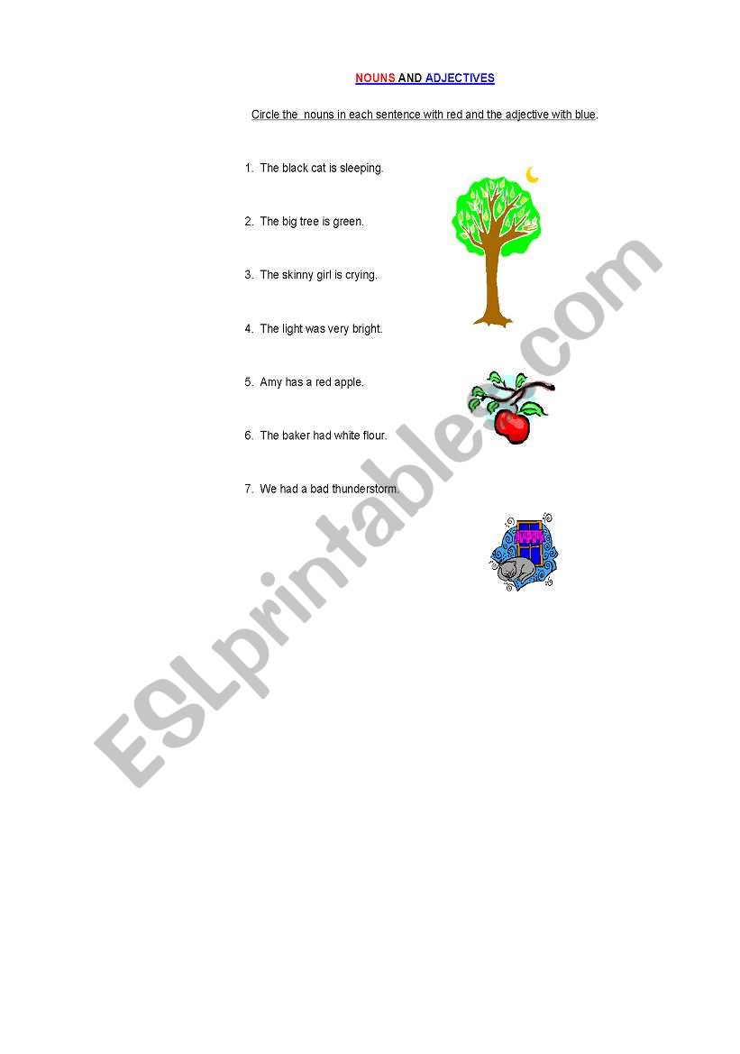 Nouns and adjectives worksheet