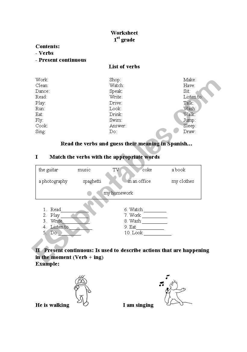 Verbs and present continuous worksheet