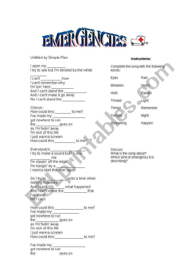 EMERGENCIES worksheet