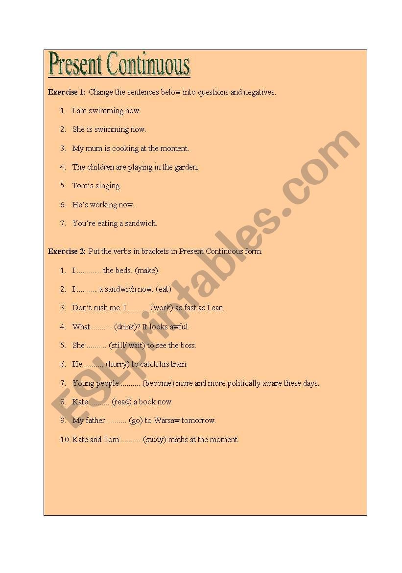 Present Continuous worksheet