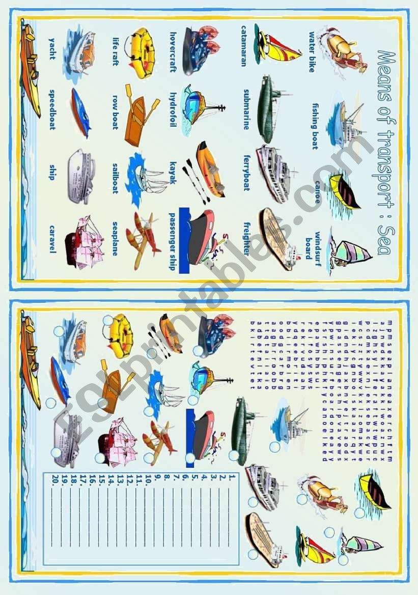 Means of transport - Sea worksheet