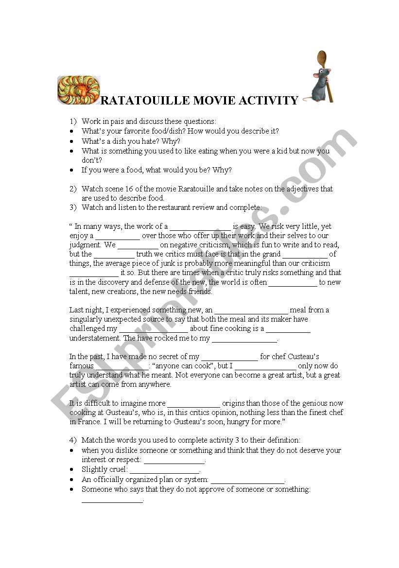 Ratatouille Movie Activity worksheet