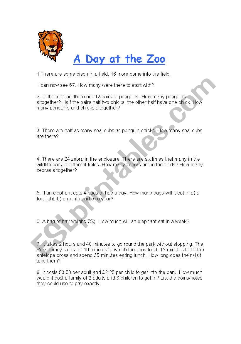 A Day at the Zoo worksheet