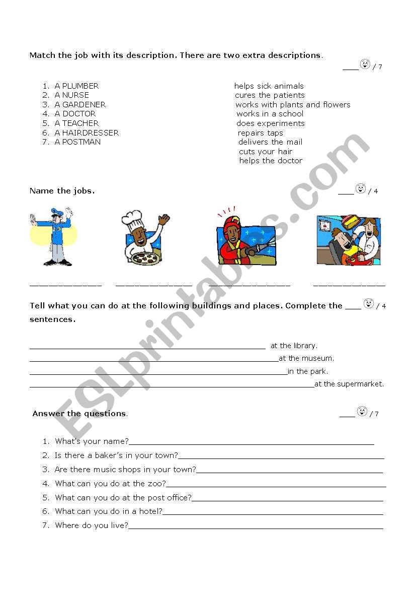 jobs and town worksheet