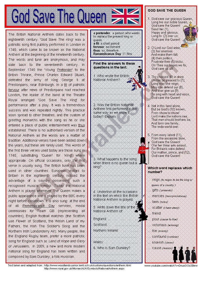 The British National Anthem worksheet