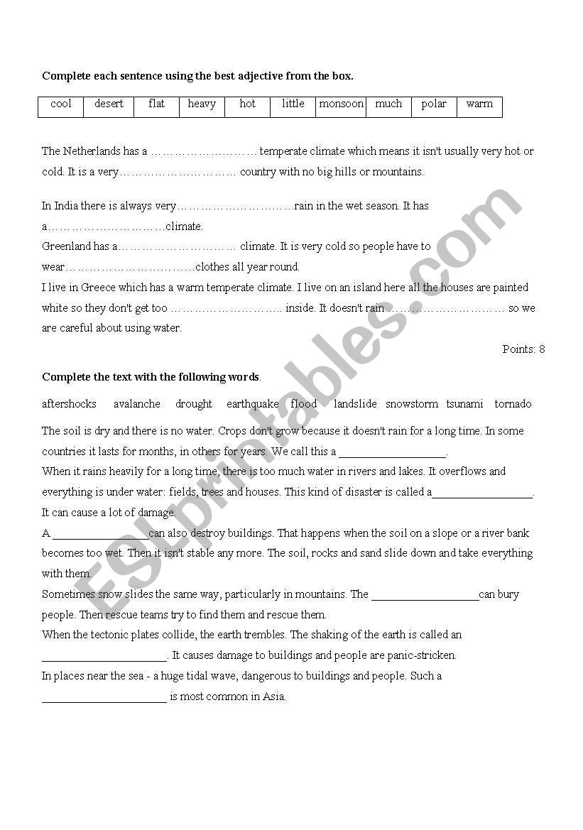 Natural disasters worksheet