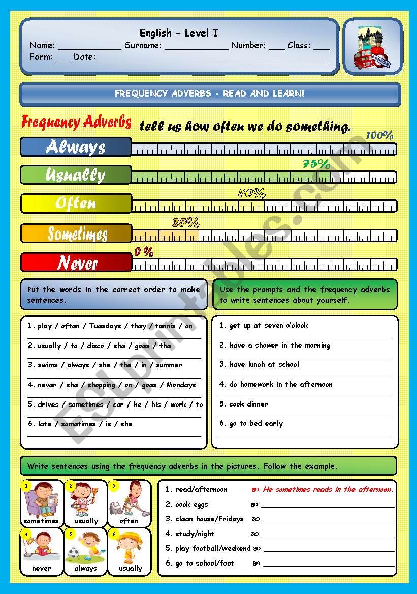 FREQUENCY ADVERBS worksheet