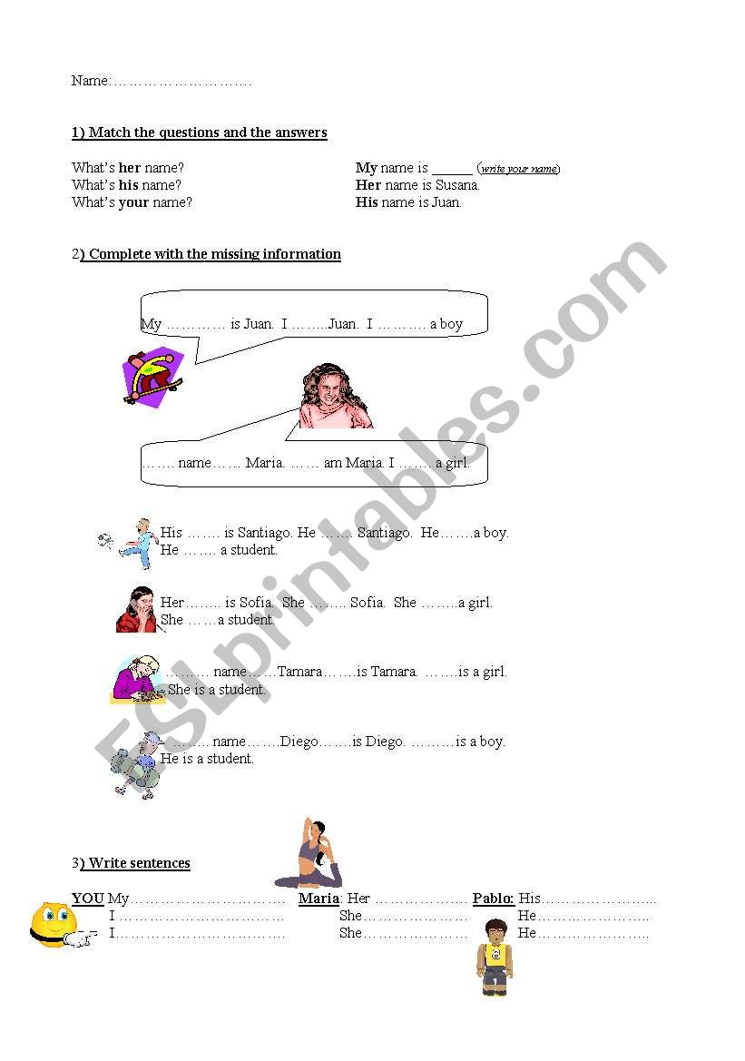 Verb to be (singular form) personal pronouns and  possessive adjectives