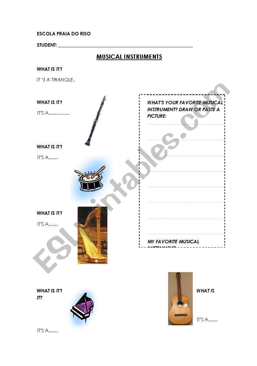 Musical instruments worksheet