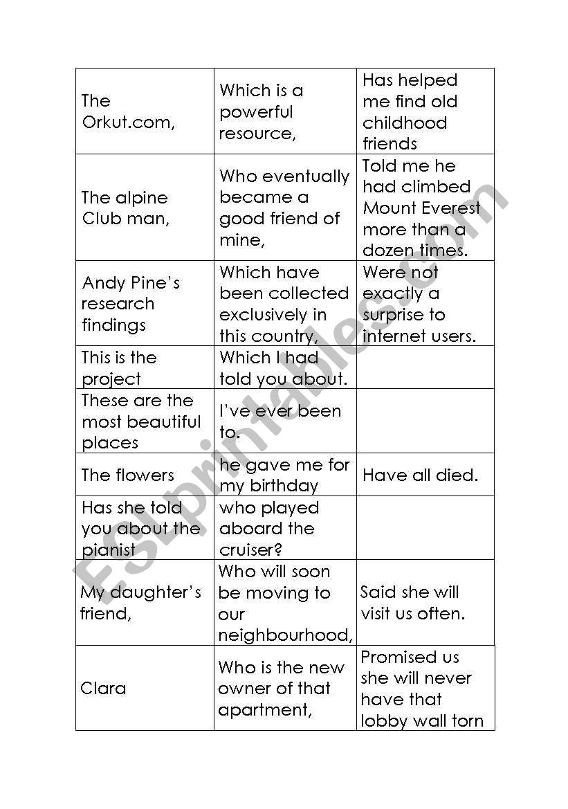 Relative Clauses Flashcard worksheet