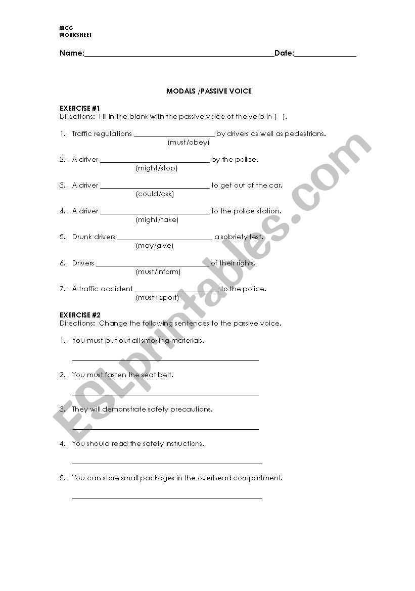 Passive Voice/Modals worksheet