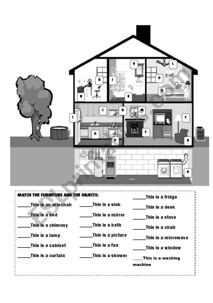 Furniture in the house worksheet