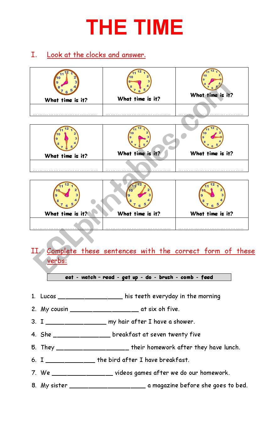 The time (three pages) worksheet