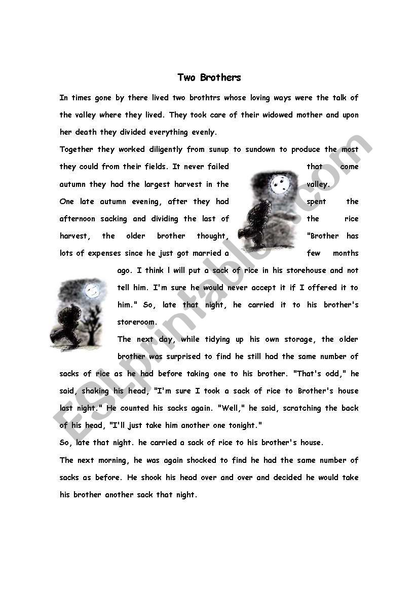 storytelling two brothers worksheet