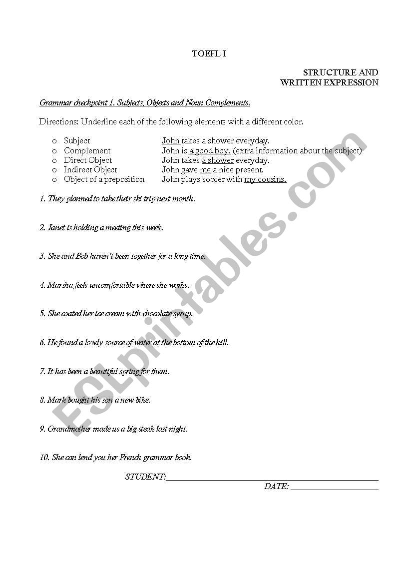 TOEFL EXERCISES worksheet