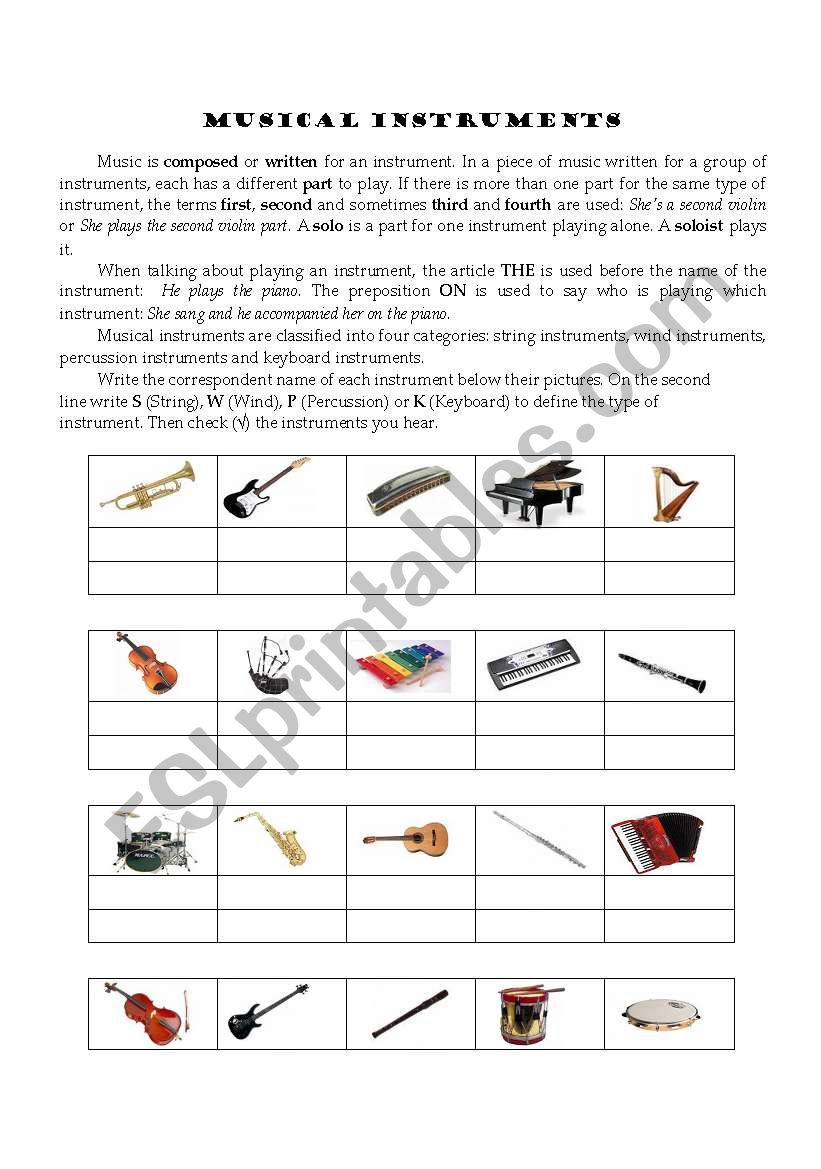 Musical Instruments worksheet