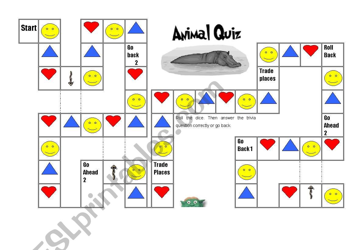 Animal gameboard worksheet