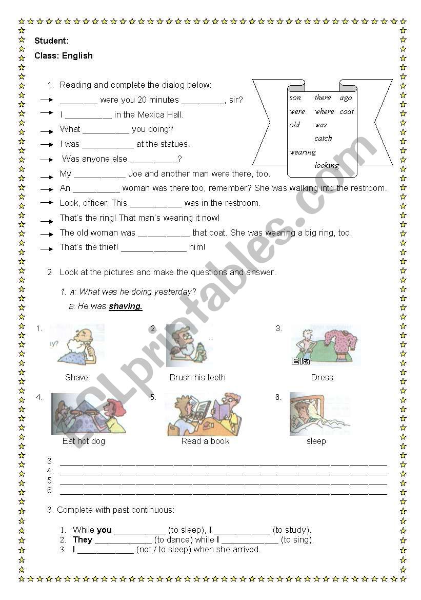 Past continuous worksheet