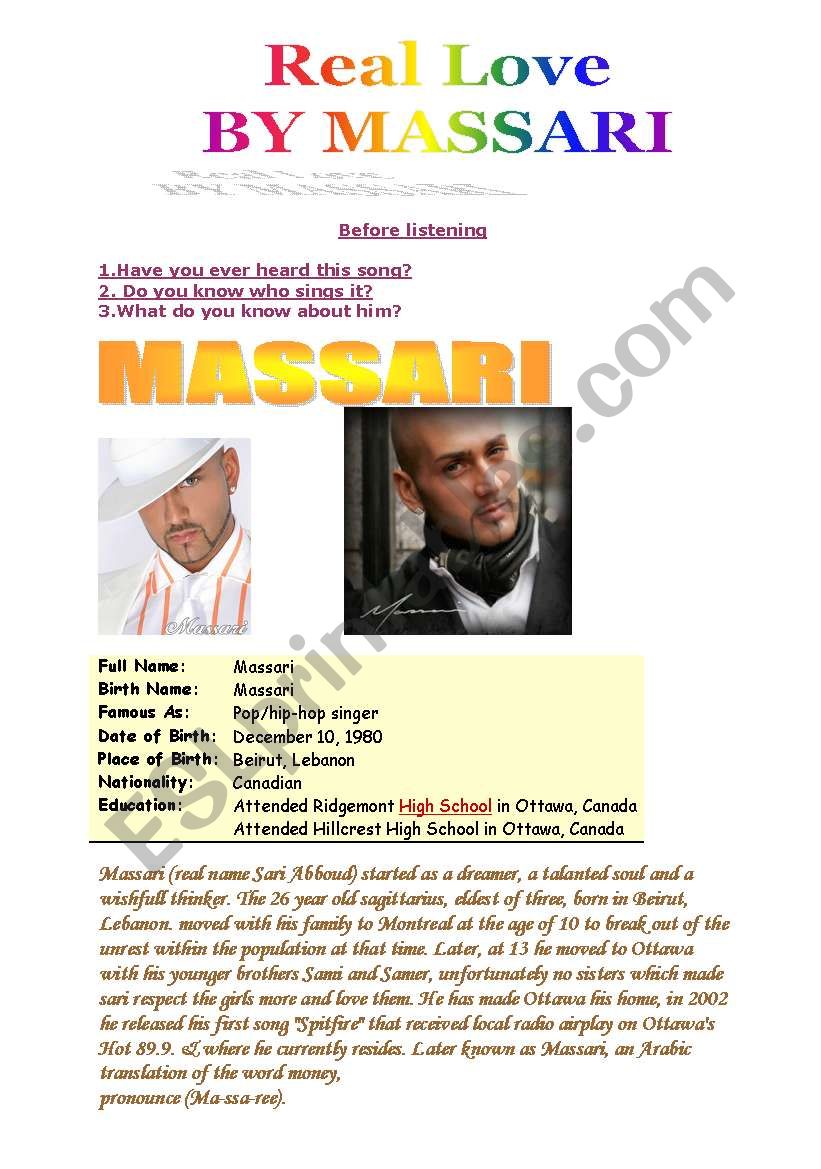 Massari- Real love worksheet
