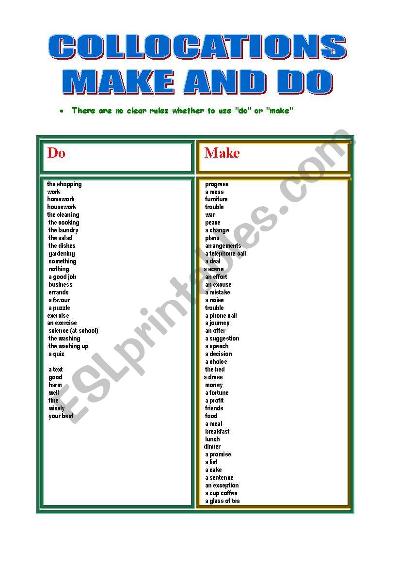 make and do worksheet