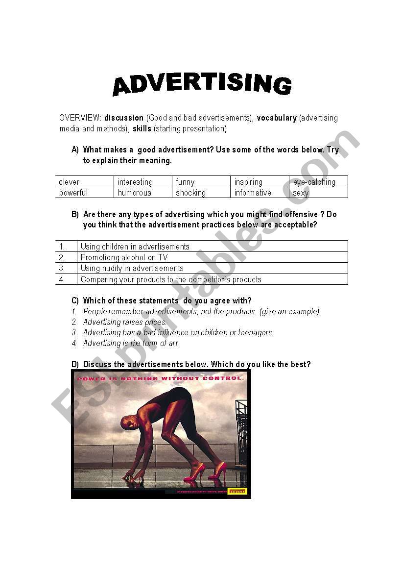 ADVERTISING - conversation lesson (worksheet)