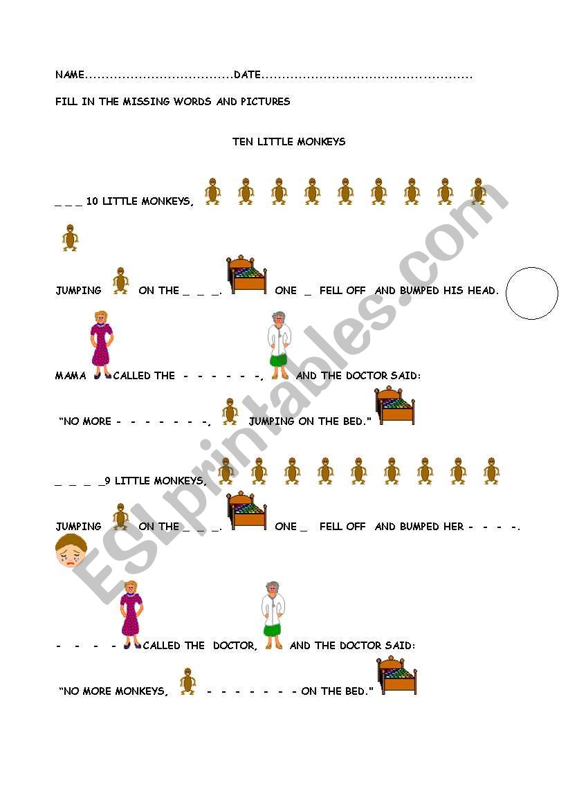 TEN LITTLE MONKEYS worksheet