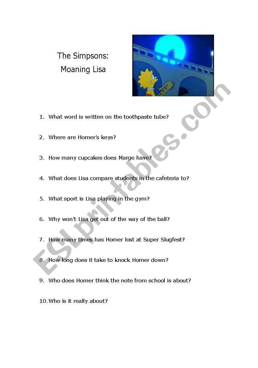 The Simpsons Moaning Lisa Episode Questions