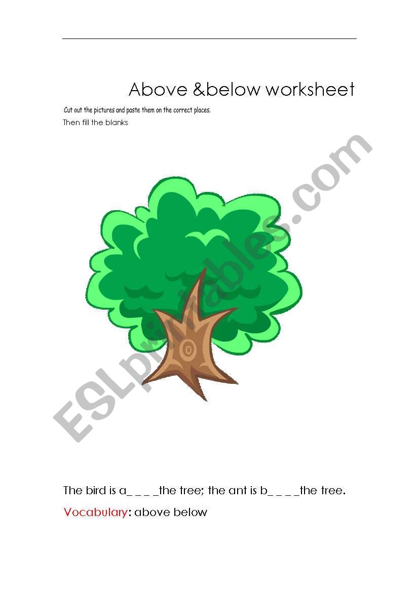 above below worksheet