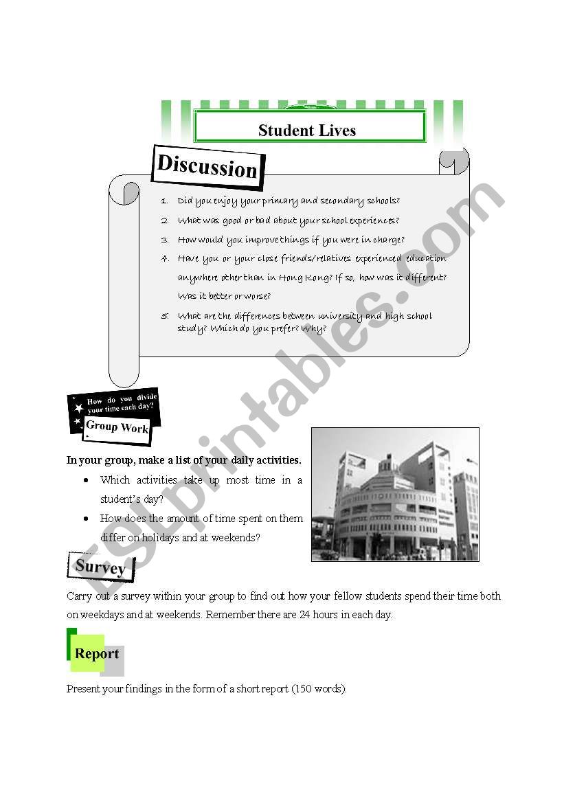 Student Life - Discussion worksheet
