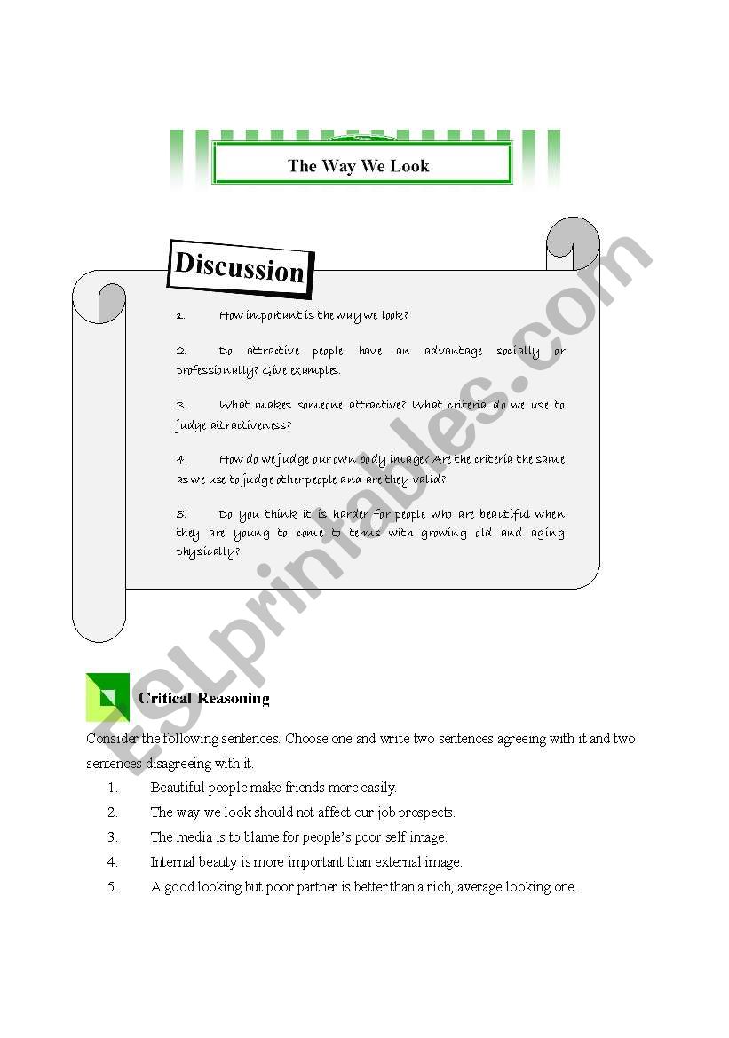 The way we look- discussion worksheet