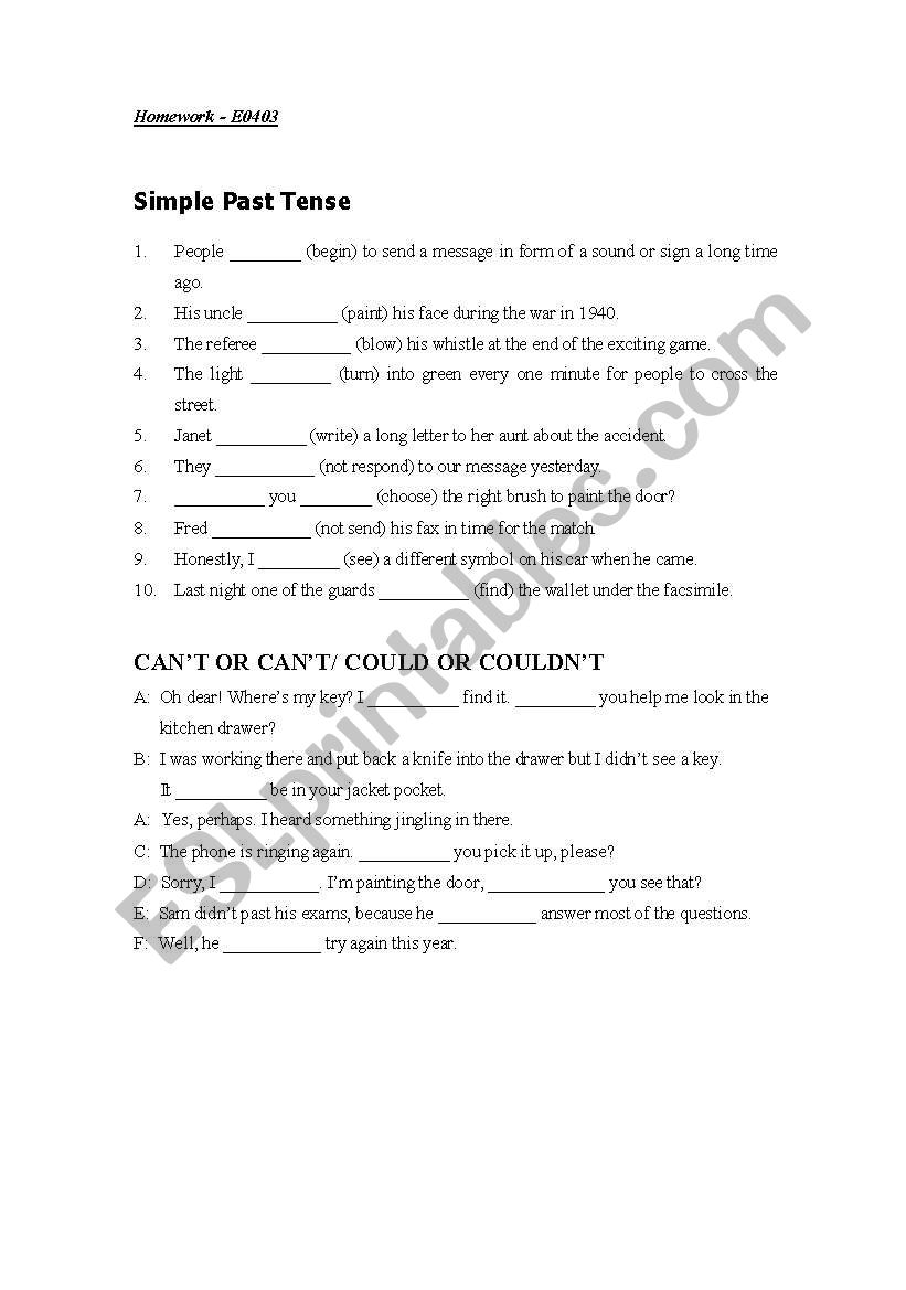 Past Tense - Modals worksheet