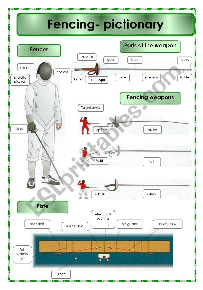 Fencing-pictionary worksheet