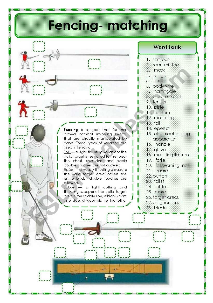 Fencing - matching exercise worksheet